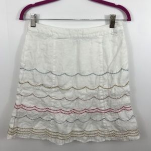 Boden Linen Skirt White Line Scallop 6P SS07 💗